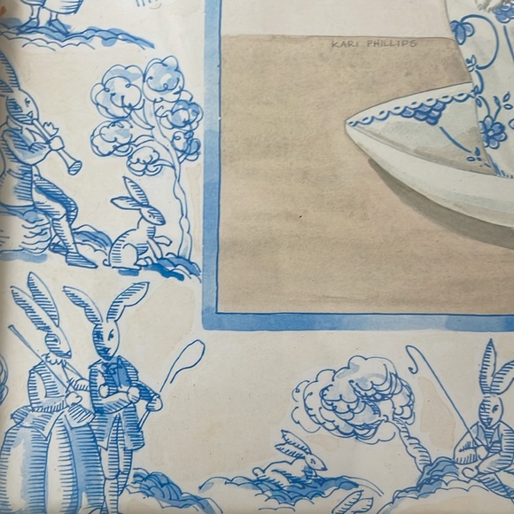 Set of Four Rabbit Teacup Prints in Wooden Frames - Picture 11 of 12